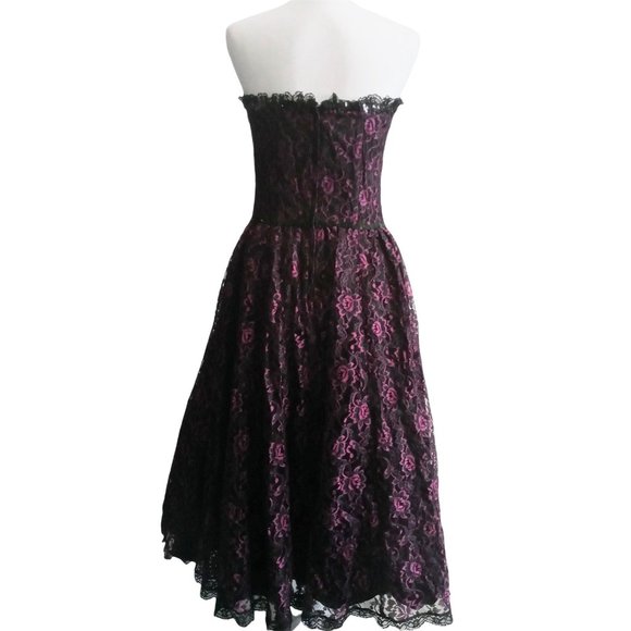 Vintage Gunne Sax Dress Size 11 Jessica McClintock Strapless Purple & Black - Picture 7 of 9
